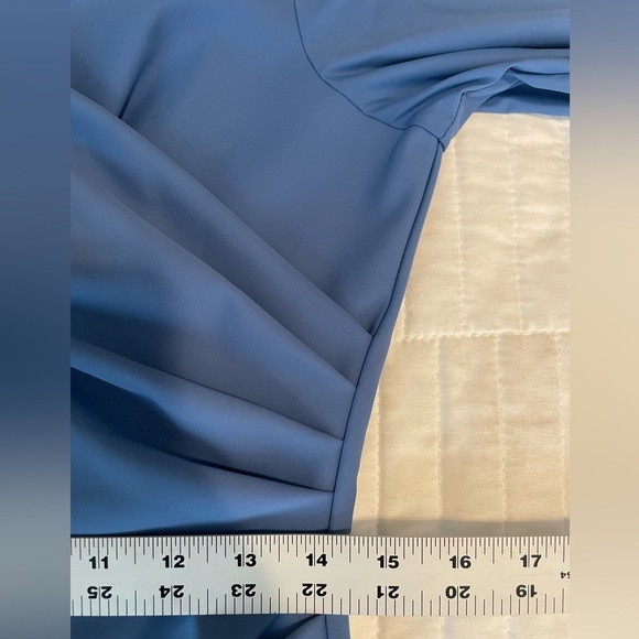 Alex Evenings V-Neck 3/4 Sleeve Compression Ruched Faux Wrap Sheath Dress Blue - Picture 11 of 13